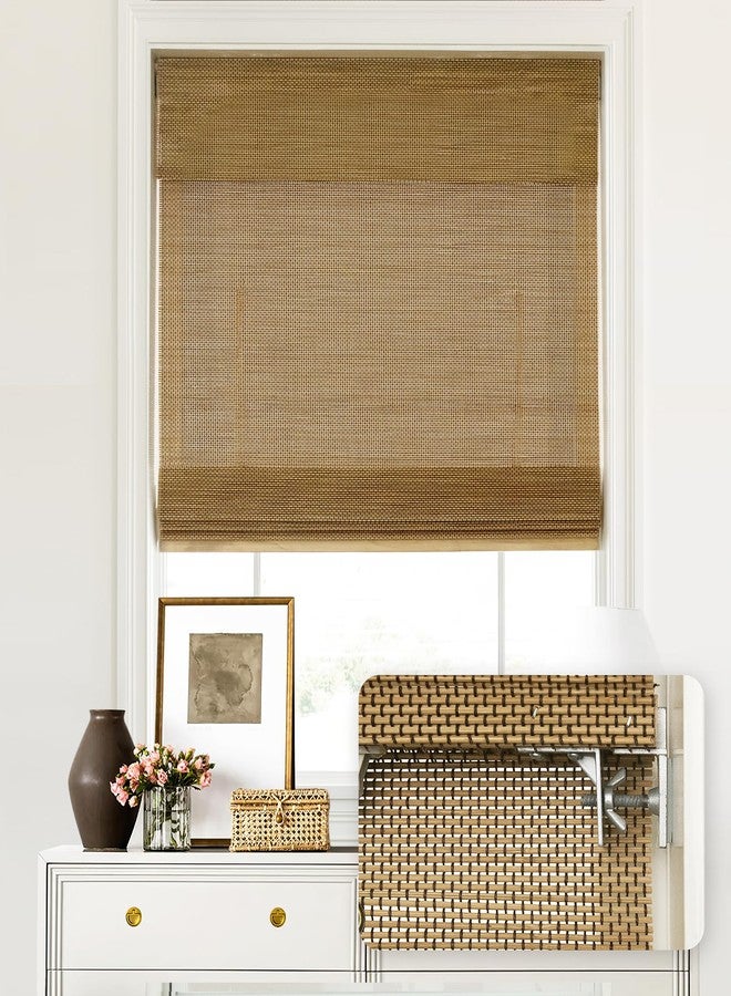 LazBlinds No Tools No Drill Cordless Bamboo Roman Shades, Light Filtering Window Treatment, Roll Up Bamboo Blinds for Windows 33'' W x 64'' H, Acorn - Image 1